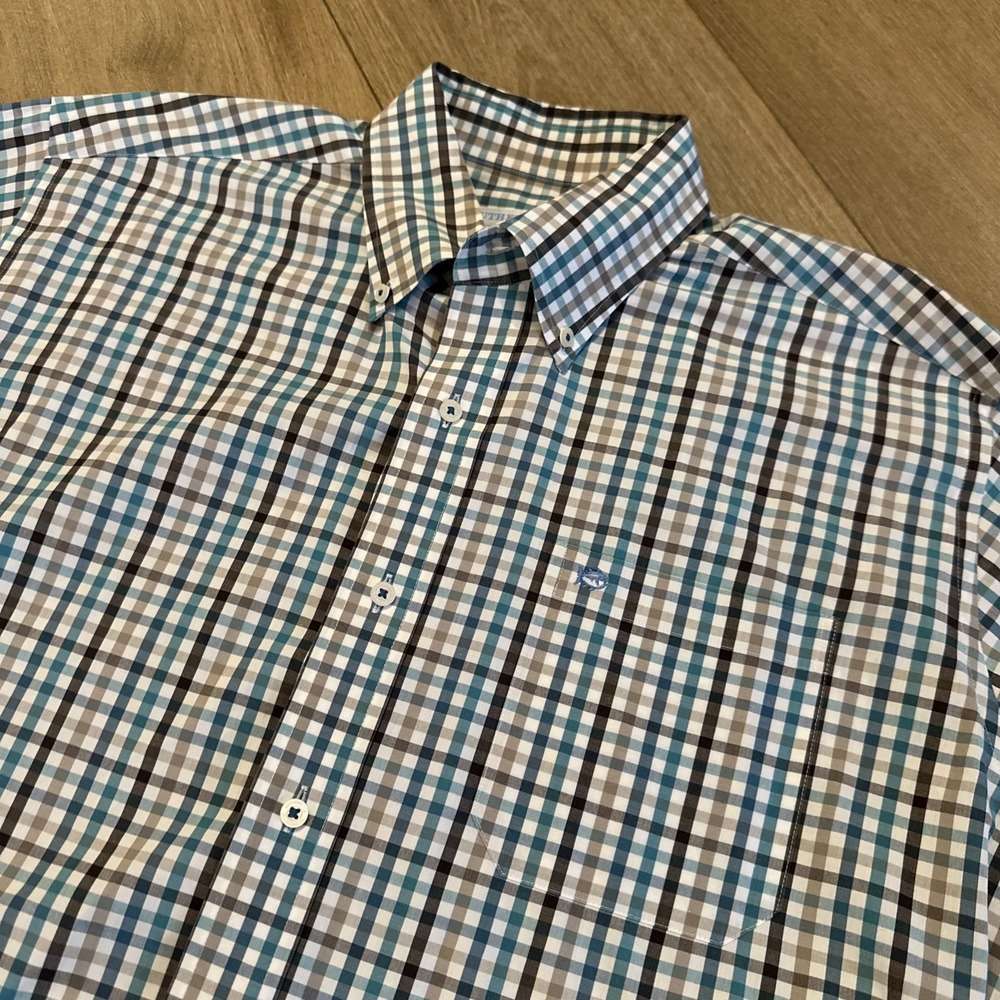 Southern‎ Tide Mens Plaid Long Sleeve Button Down Shirt Blue Brown XL
